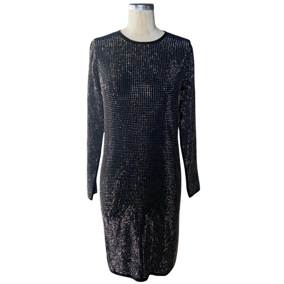 Zara Black Long Sleeve Dress with Silver Rhinestones Women’s Size Medium - Picture 2 of 11